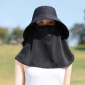 Wide Brim Sunscreen Fisherman Hat Lightweight Full Face Cover Qme Black