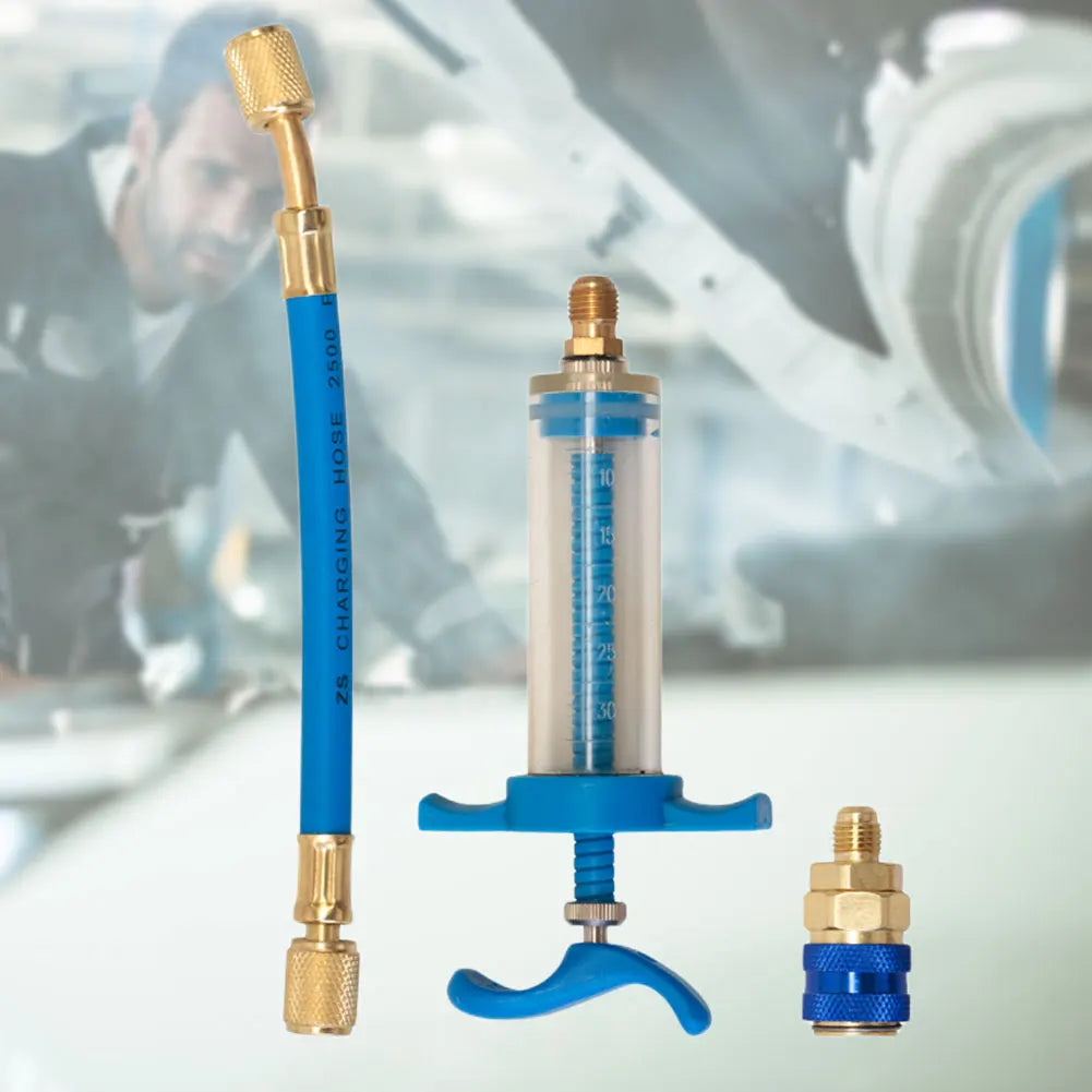 Air Conditioning Oil Injector 1Oz Liquid Fuel Injector 1/4 SAE Oil Dye Coupler Adapter Low Side for Vehicle Home Air Conditioner Qme