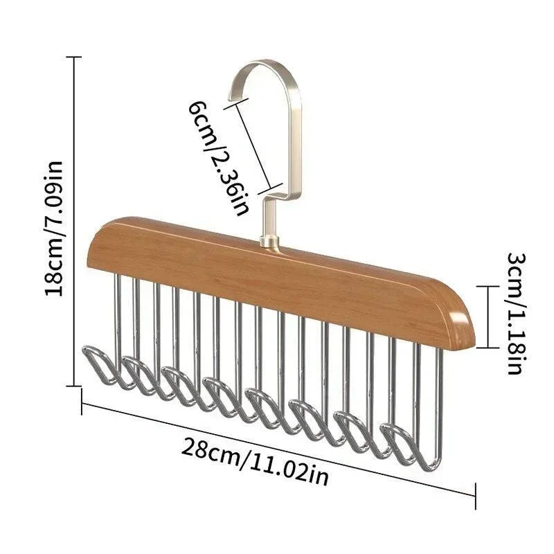Retro Solid Wood Hanger Hook Storage Bra Tie Hangers Household Belt Storage Rack Durable 8 Hooks Rack Closet Clothes Organizer Qme