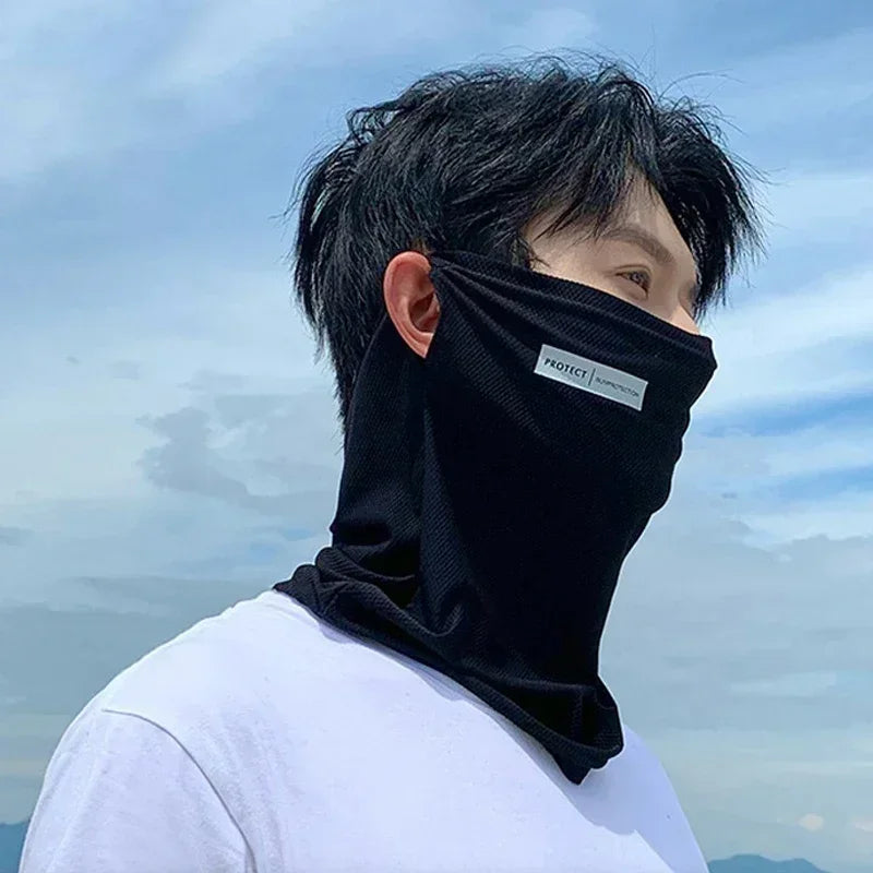 Ice Silk Sunscreen Mask For Men Women Outdoor Cycling Face Cover Solid Color Neck Wrap UV Protection Ear Bandana Scarf Summer Qme