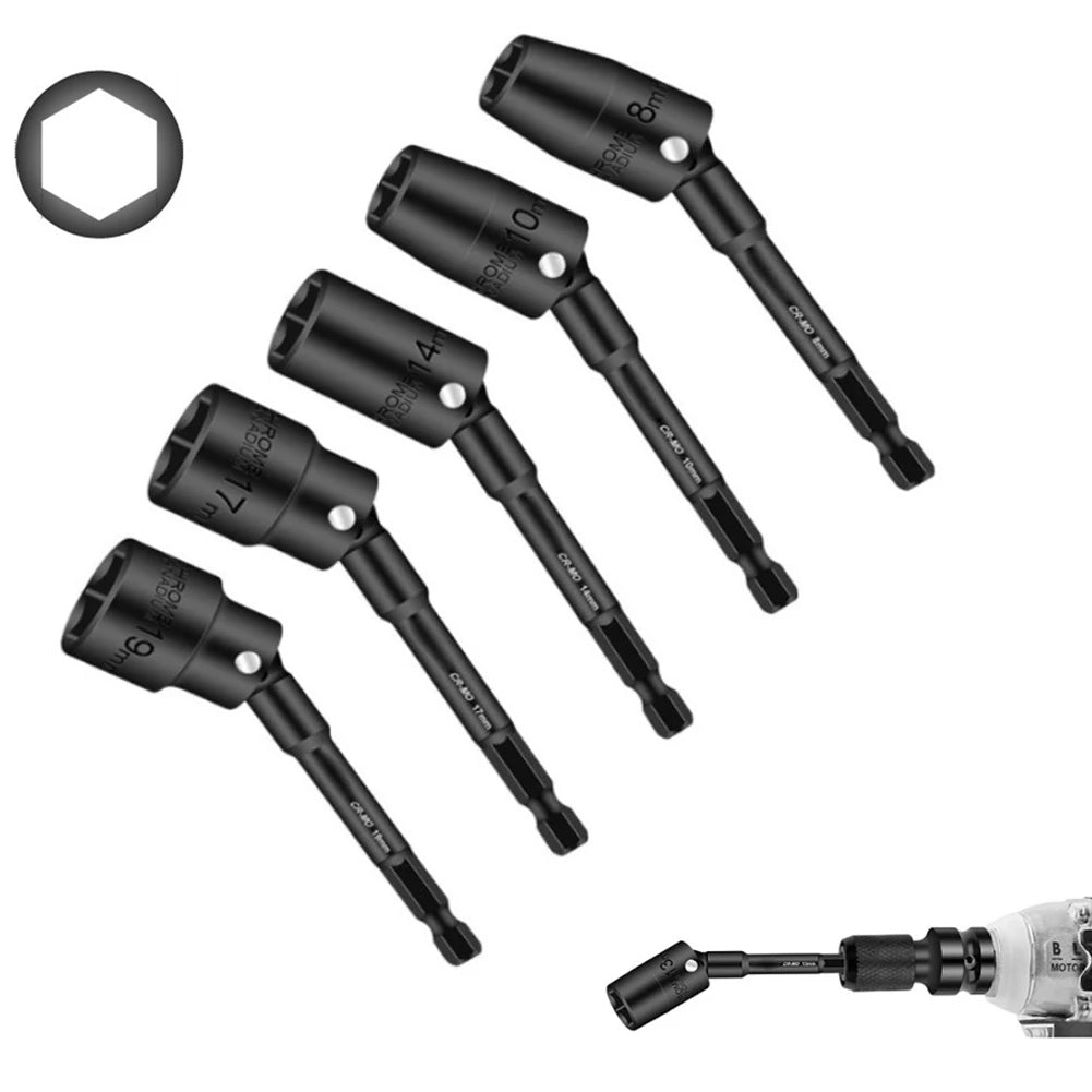 1Pcs Rotatable Driver Socket Head Adapter 1/4inch Hex Wrench Hex Socket Head 8-14mm Chrome Vanadium Steel Square Hole Connector Qme
