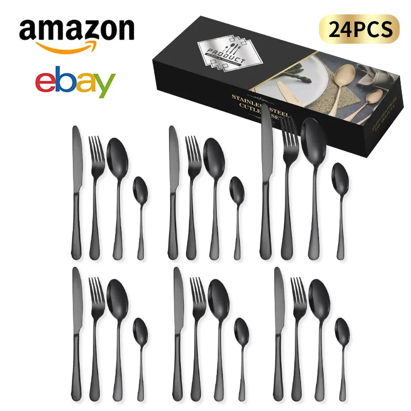 24-Piece Stainless Steel Tableware Western Cutlery Steak Knife Fork