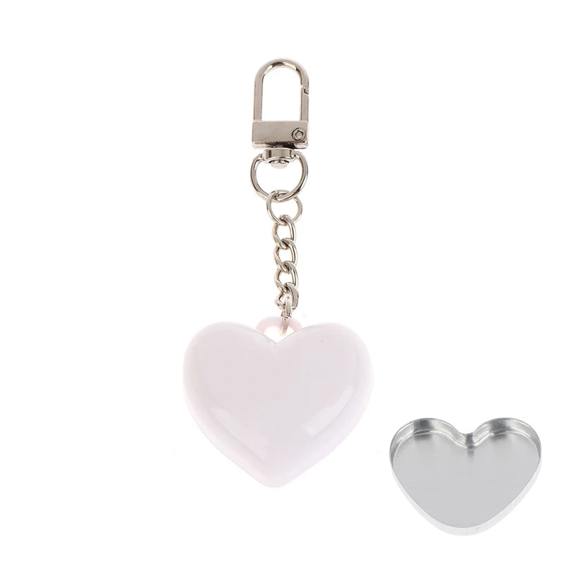 Heart-shaped Mini Empty Compact Mirror Aluminum Pan Keychain Blush Qme White Keychain