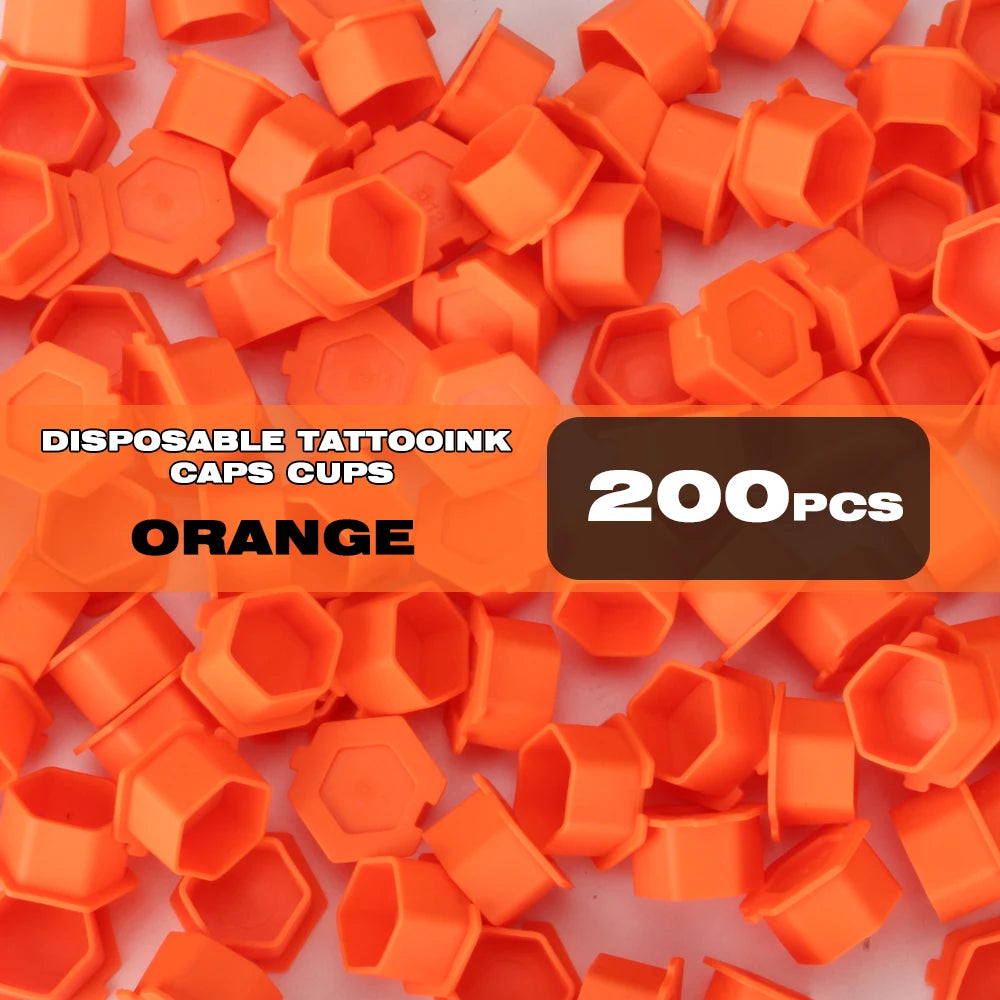 200Pcs Disposable Tattoo Silicone Ink Cup Permanent Makeup Pigment Holder Container Cap Tattoo Ink Accessories for Tattoo Artist Qme 200pcs Orange