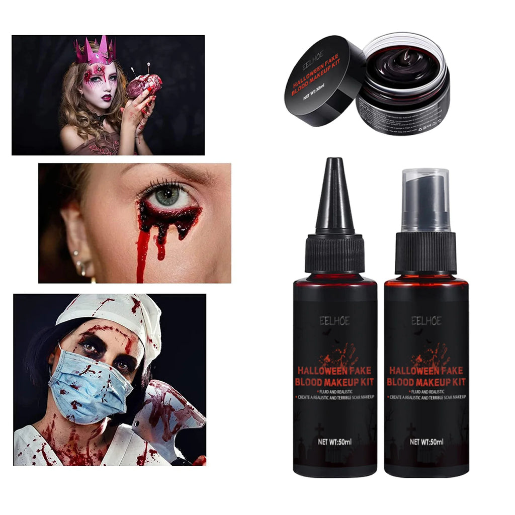 Halloween Fake Blood Makeup Kit Realistic Washable SFX Coagulated Blood Spray Cream For Cosplay Zombie Vampire Costume Party Qme