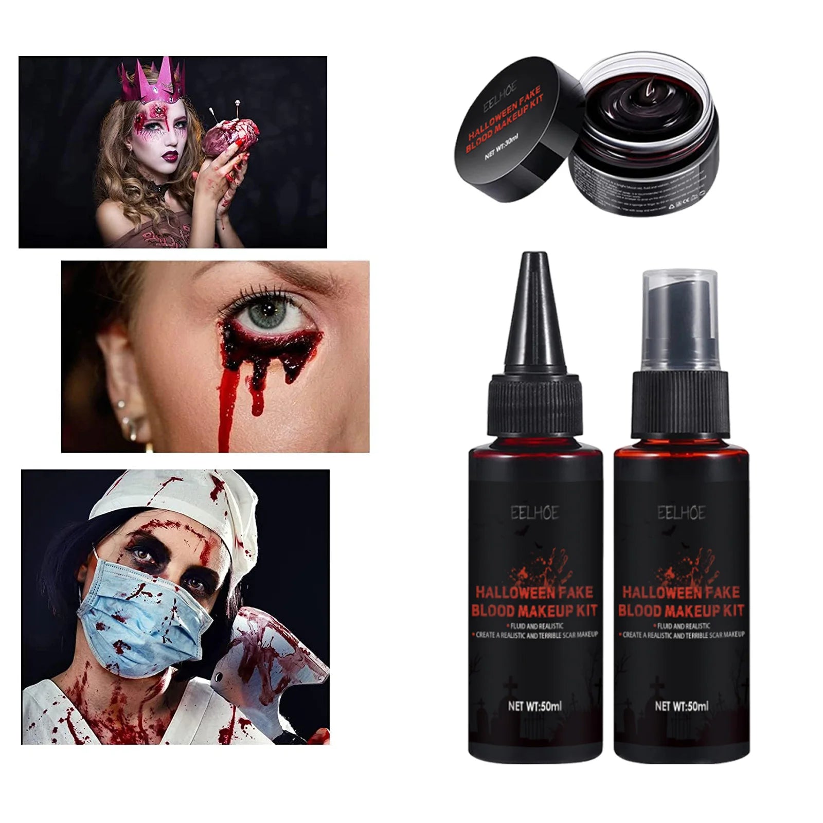 Halloween Fake Blood Makeup Kit Realistic Washable SFX Coagulated Blood Spray Cream For Cosplay Zombie Vampire Costume Party Qme