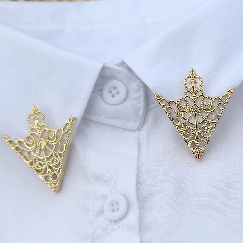 Women Vintage Triangle Shirt Collar Pin Collar Brooch Hollow Out Metal Men Brooch Clothes Decorative Cute Jewelry Accessories Qme
