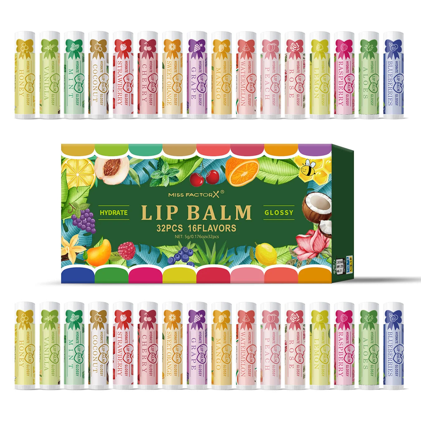 32 Piece Colored Lipstick Set - 16 Fragrance, Natural Finish, Moisturizing Lip Care, Lasting, Suitable for All Skin Types Qme 32PCS lipstick set