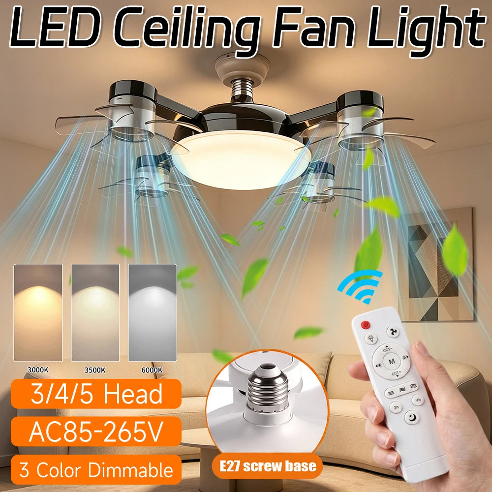 Smart E27 Ceiling Fan Light Remote Dimming Silent LED Drone Ceiling Lamp Home Decor Bedroom Dining Living Room Study Fan Lamp ﻿ Qme
