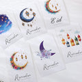 Islamic Greeting Card Set, 6 Eid Gift Card Designs Featuring Moonlight, Flowers, and Lanterns, Size 4.65× 7.01inch , Includes Envelopes and Stickers, Holiday Greeting Card Set, Ramadan DIY Holiday Decorations Qme 6Pcs