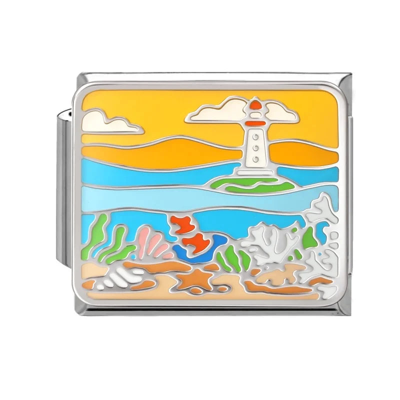 2026 New Summer Ocean Theme Crab Fish Italian Charms Link 9mm Golden Modular Bracelet Stainless Steel DIY Gift Jewelry Wholesale Qme Style 14