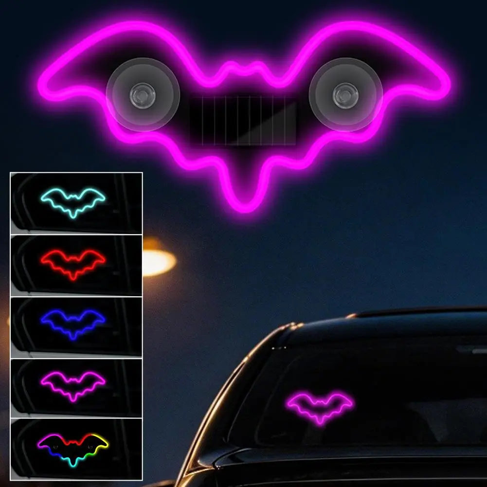 Solar Powered Car LED Ambient Light Cute Bat Shaped Suction Cup Qme