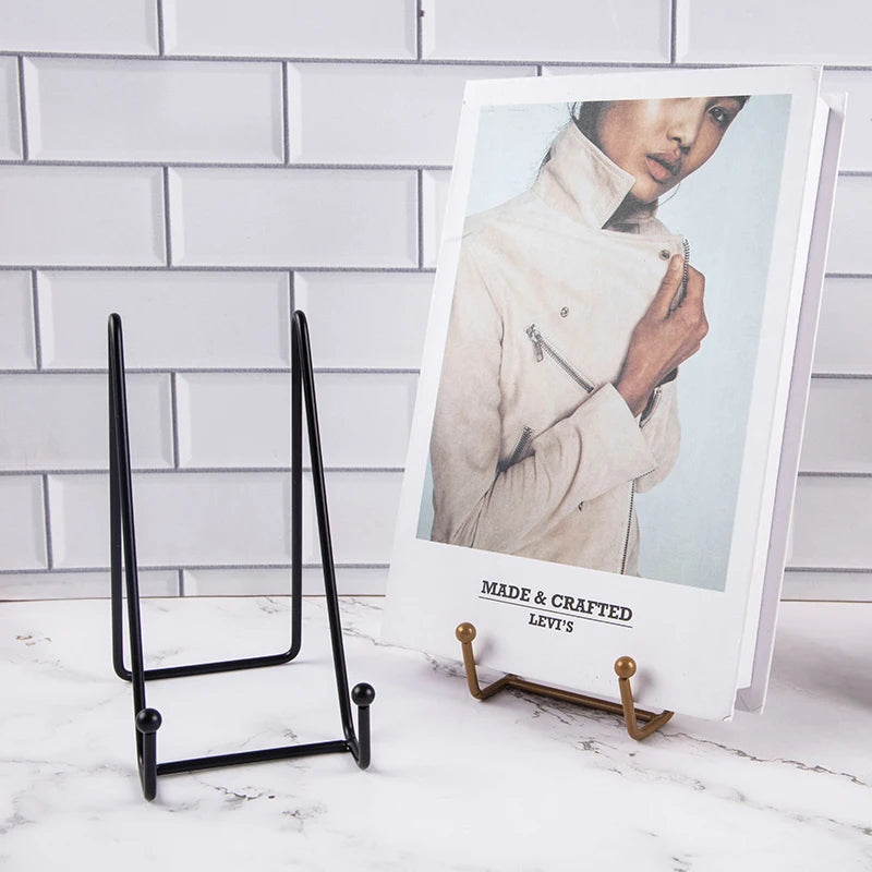 Iron Art Magazine Display Stand Dish Rack Picture Frame Photo Book Pedestal Holder Storage Ornaments Tabletop Art Qme