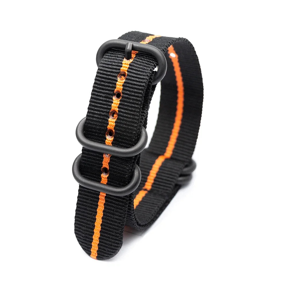 Black Ring Buckle Army Sports Nylon Watch Band Wrist Strap