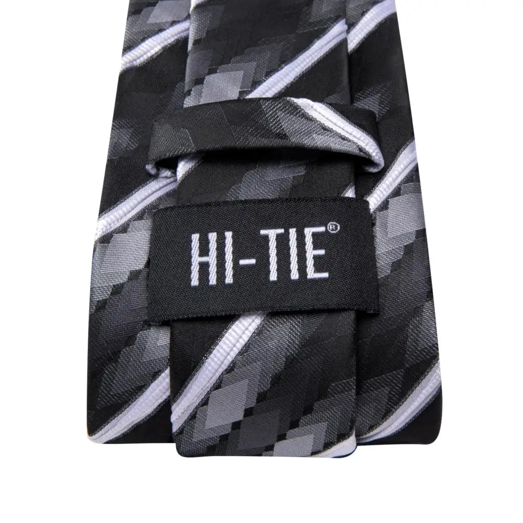 Hi-tie Striped Black White Silk Elegant Tie Men Groom Wedding Necktie Qme