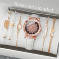 6 Pçs/set Relógio Feminino Moda Strass Flor Dial Relógios de Quartzo Pulseiras Conjunto (Sem Caixa) Qme white