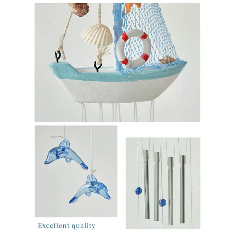 Mediterranean Style Creative Wind Chimes, Small Boats, Sailboat Decorations, Wooden Sailboat Models, And Hanging Ornaments Qme