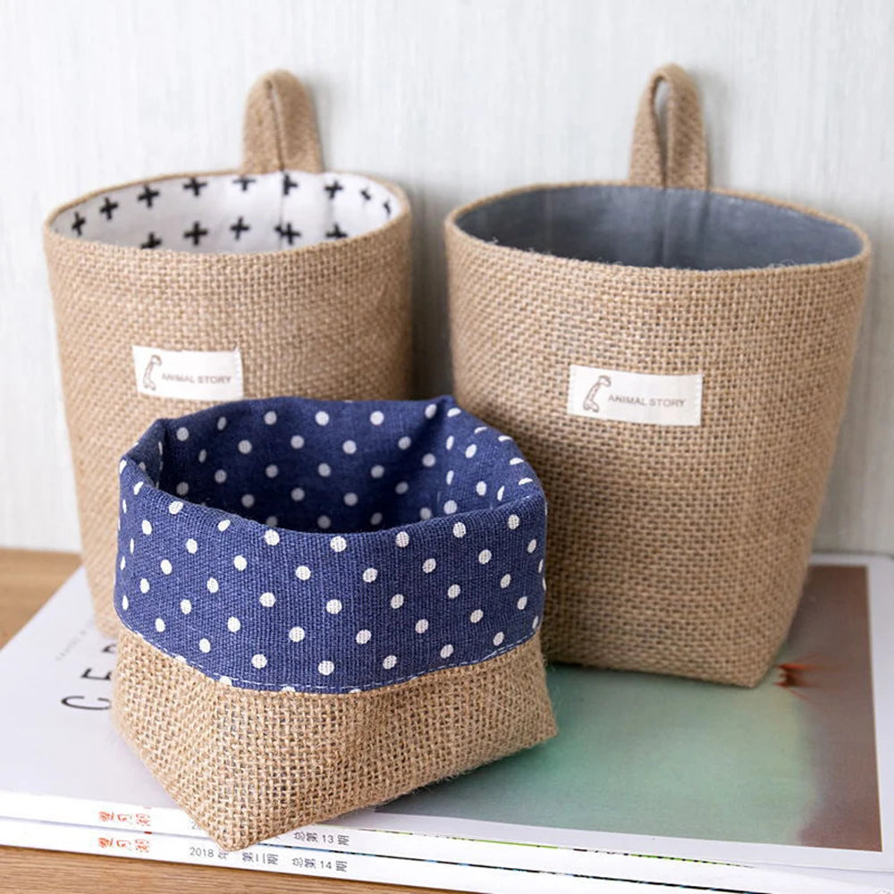 Nordic Style Small Hanging Wall Pocket Storage Basket Sack Sundries Organizer Cosmetic Organizer Cotton Linen Toy Storage Bag Qme
