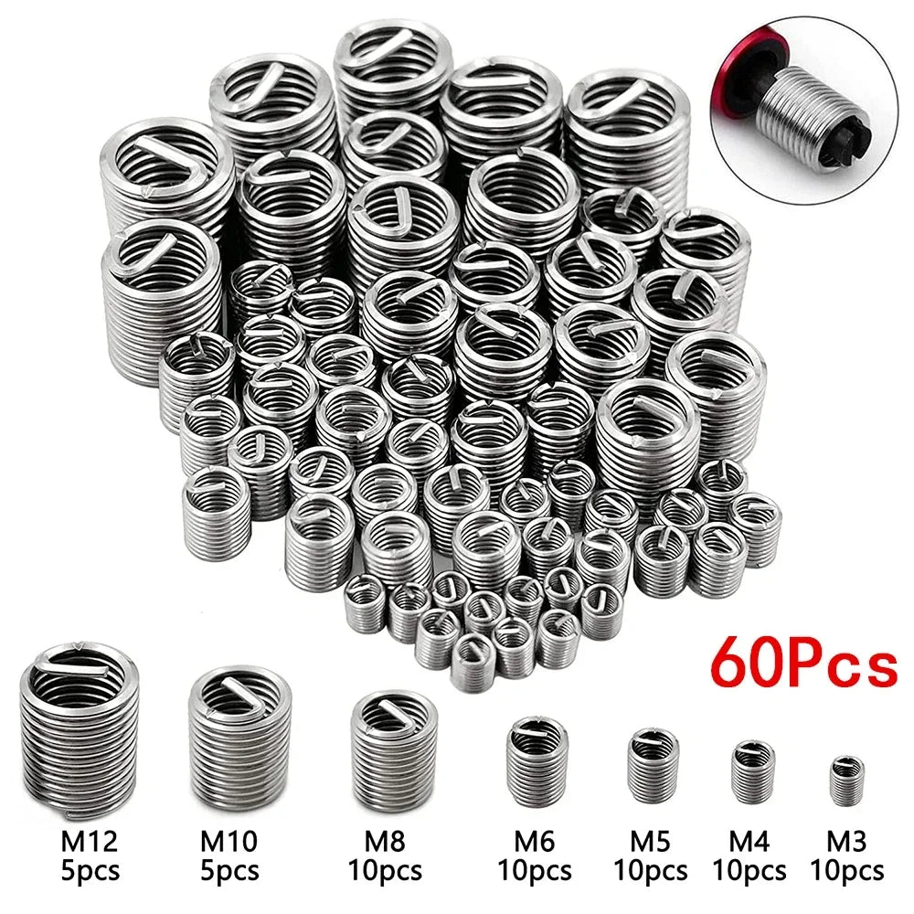 60 uds inserto de rosca de alambre M3 M4 M5 M6 M8 M10 M12 inserto de rosca de sujeción Kit de reparación de desgaste de manguito Qme