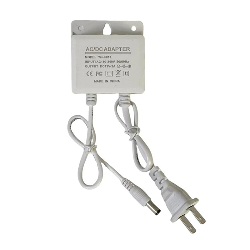 Waterproof Power Adapter NVR DVR EU US Plug DC12V 2A AC100V-240V Input Qme White US Plug