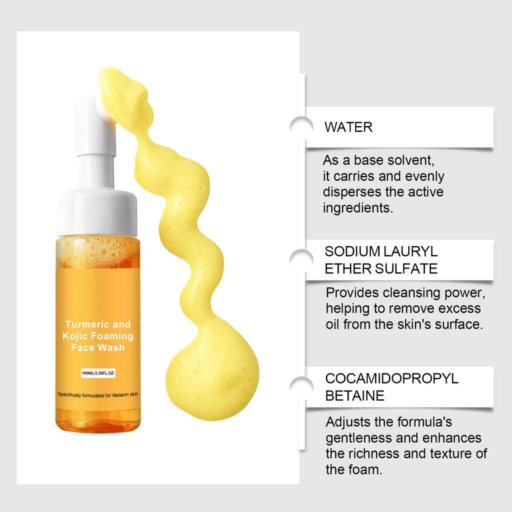 Turmeric & Kojic Acid Foaming Face Wash Brightening Oil Control Gentle Cleaning Face Daily Cleanser for Pore Care All Skin Types Qme