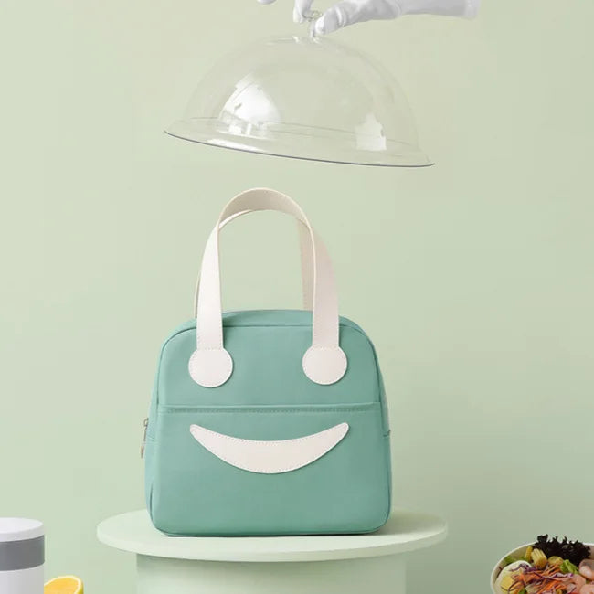 A Portable Cute Smile Lunch Bag Insulated Refrigerated Food Safe Girls Warm Food Picnic Office Student Zip Food Storage Box Qme