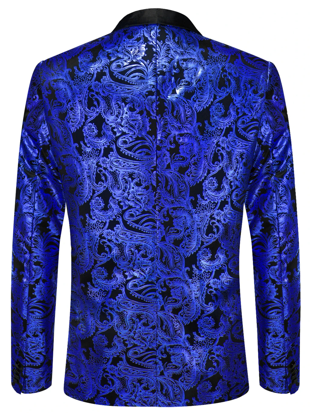 Mens Royal Blue Paisley Jacquard Shawl Lapel Blazer Luxury Single Breasted Tuxedo Jacket Formal Suit Coat for Wedding Prom Party Qme