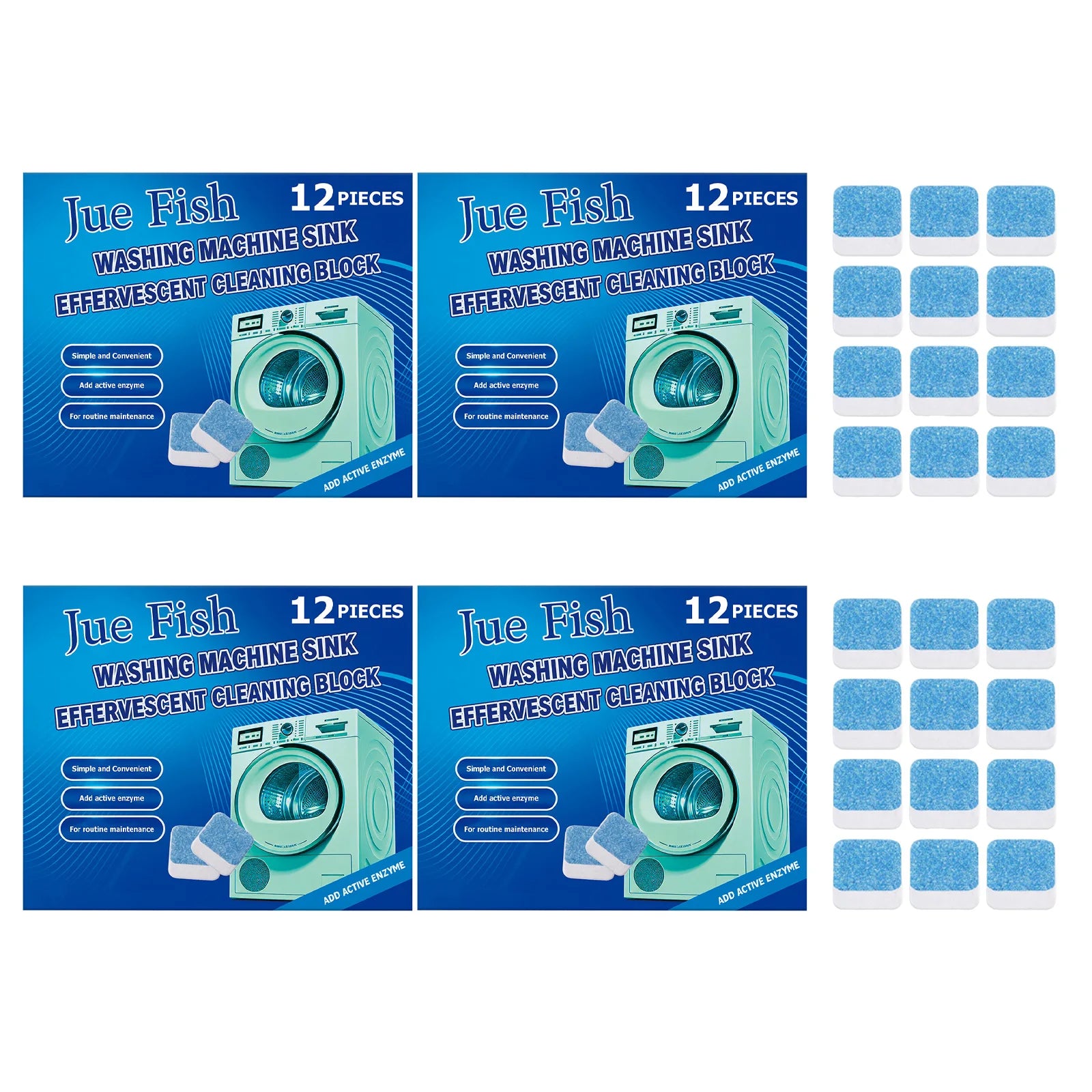 Washing Machine Effervescent Cleaning Tablets Removing Stains & Scale Eliminate Odors Routine Maintenance Washer Cleaning Sheet Qme 4 x 12PCS Boxed
