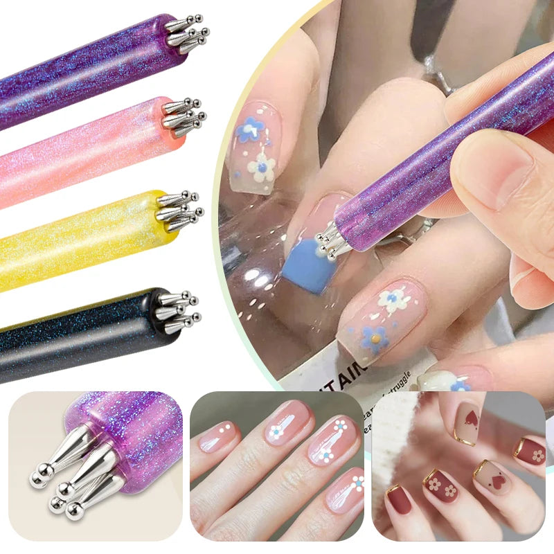 One-Stroke Flower Nail Pen, 1.8mm Tip for Perfect 5-Petal Design, Easy DIY Dotting Tool for Nail Art, 4 Colors Quick Nail Tools Qme