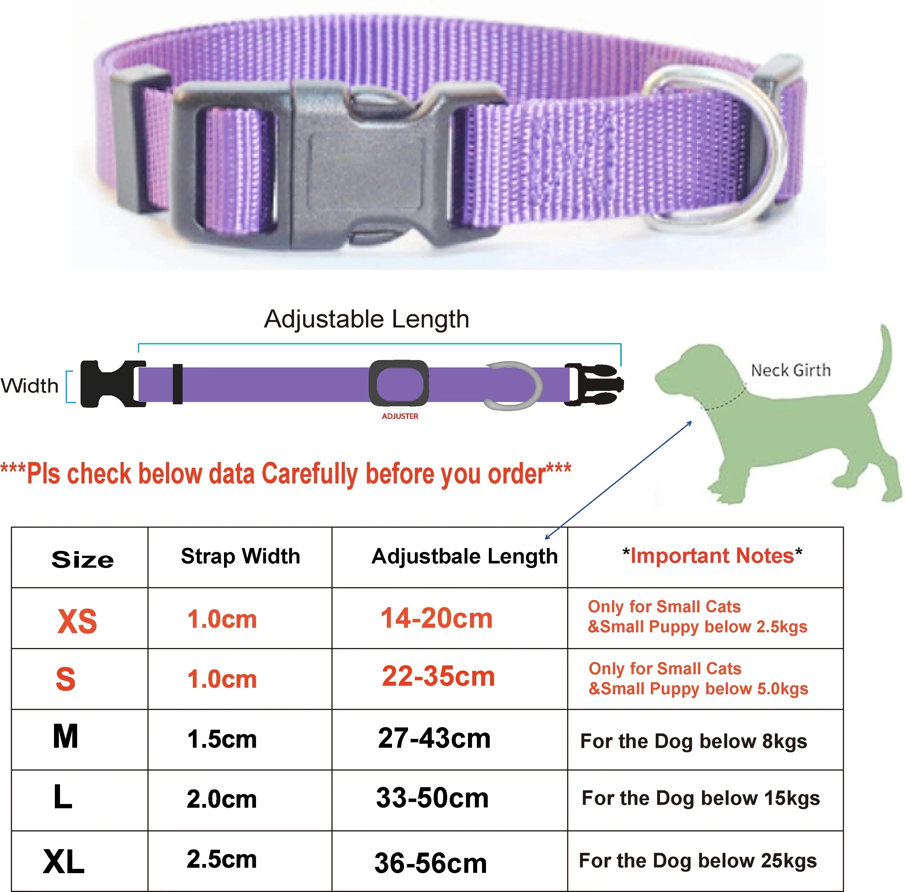 A Adjustable Pet Collars Nylon Puppy Kitten Collar Strong And Durable Neck Band Suitable For Small And Medium Dogs And Cats Qme purple L 2.0 (33-50 cm