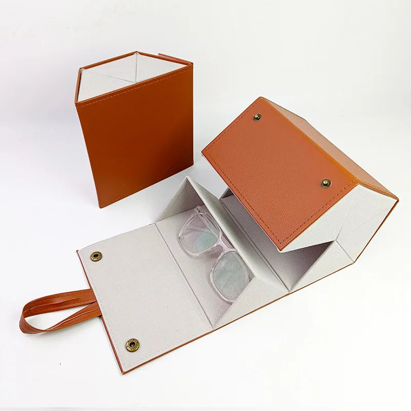 2-Piece Foldable Multi-Grid Eyeglass Case,Portable Multiple Sunglasses Organizer,Handmade Multi-Compartment Glasses Storage Box Qme