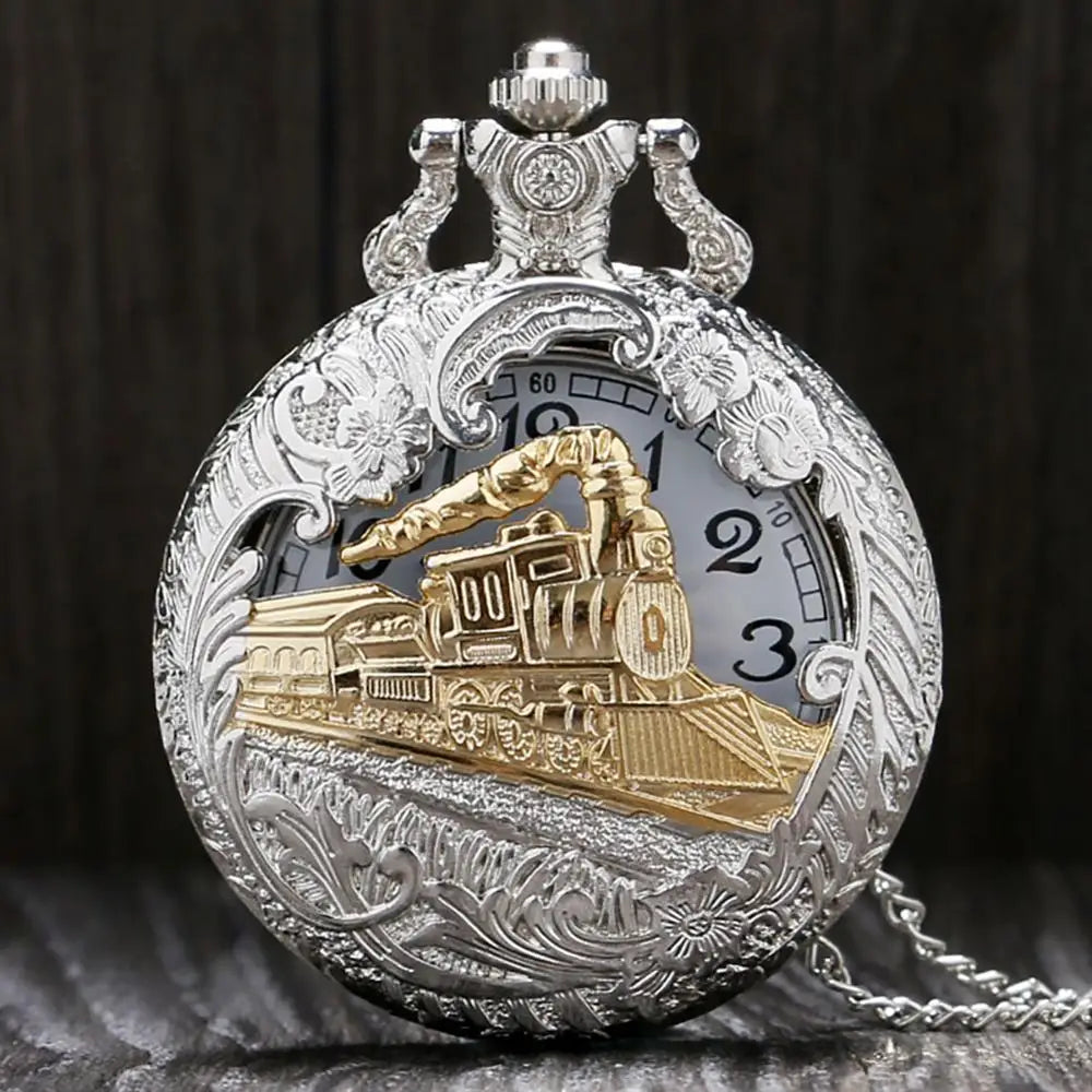 Vintage Pocket Watch Hollow Cover Design Quartz Movement Necklace Pendant Chain Unisex Gifts Qme Silver