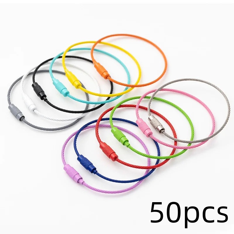 10-100PCS Steel Wire Keychain Multi-color Circular Rope Cable Loop Outdoor Camping Luggage Tag Marking Clip Travel Accessories Qme 50Pcs Random color