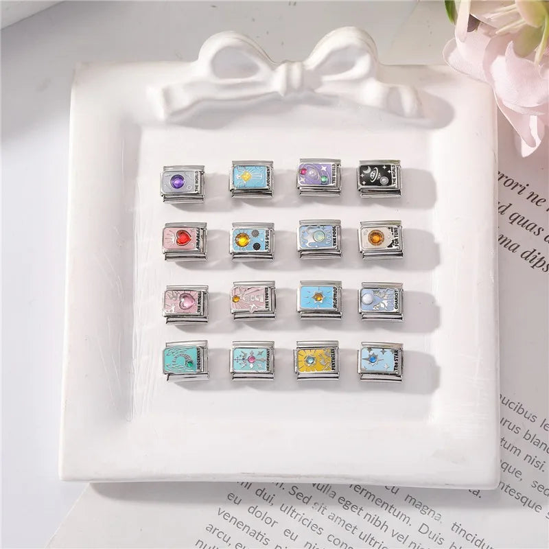Premium 2026 New Women's Fashion Colorful Tarot Cards Italian Charm Beads Fit 9mm Bracelet Stainless Steel Making Jewelry Gift Qme