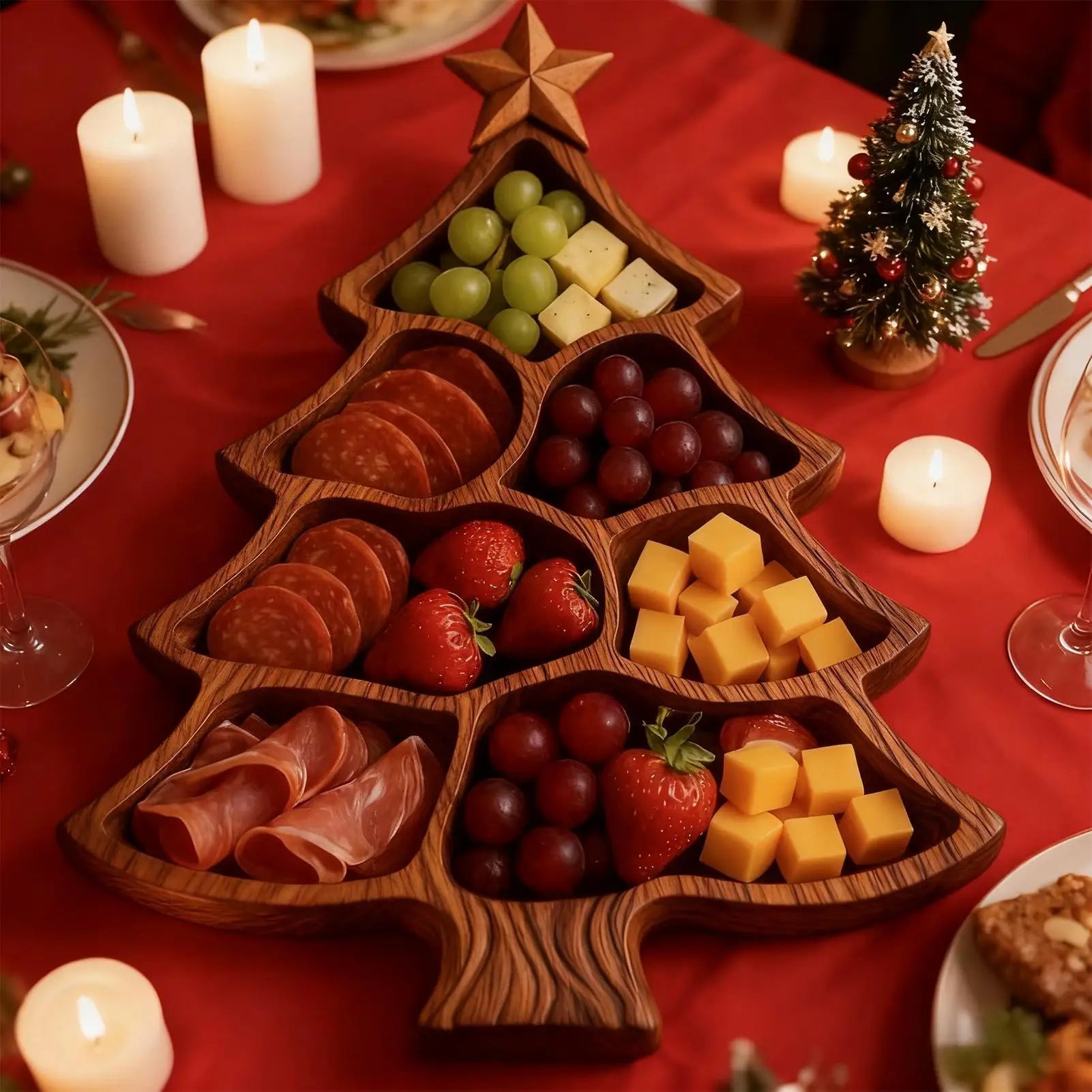 Christmas Tray Rustic Serveware Home Decor Tree Serving Platter Qme