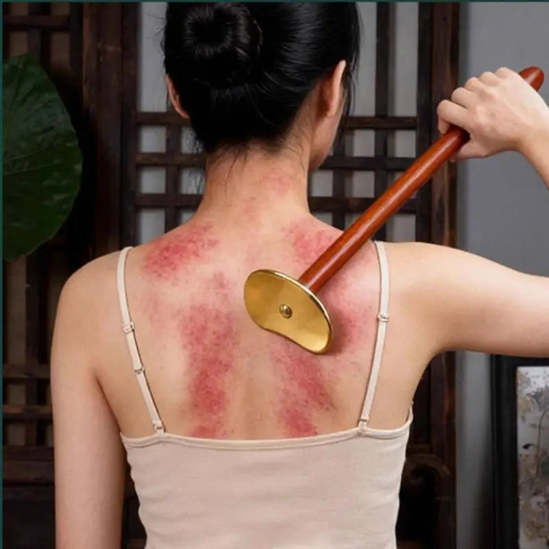 Wood Brass Gua Sha Tool Natural Massage Face Body Lymphatic Drainage Qme