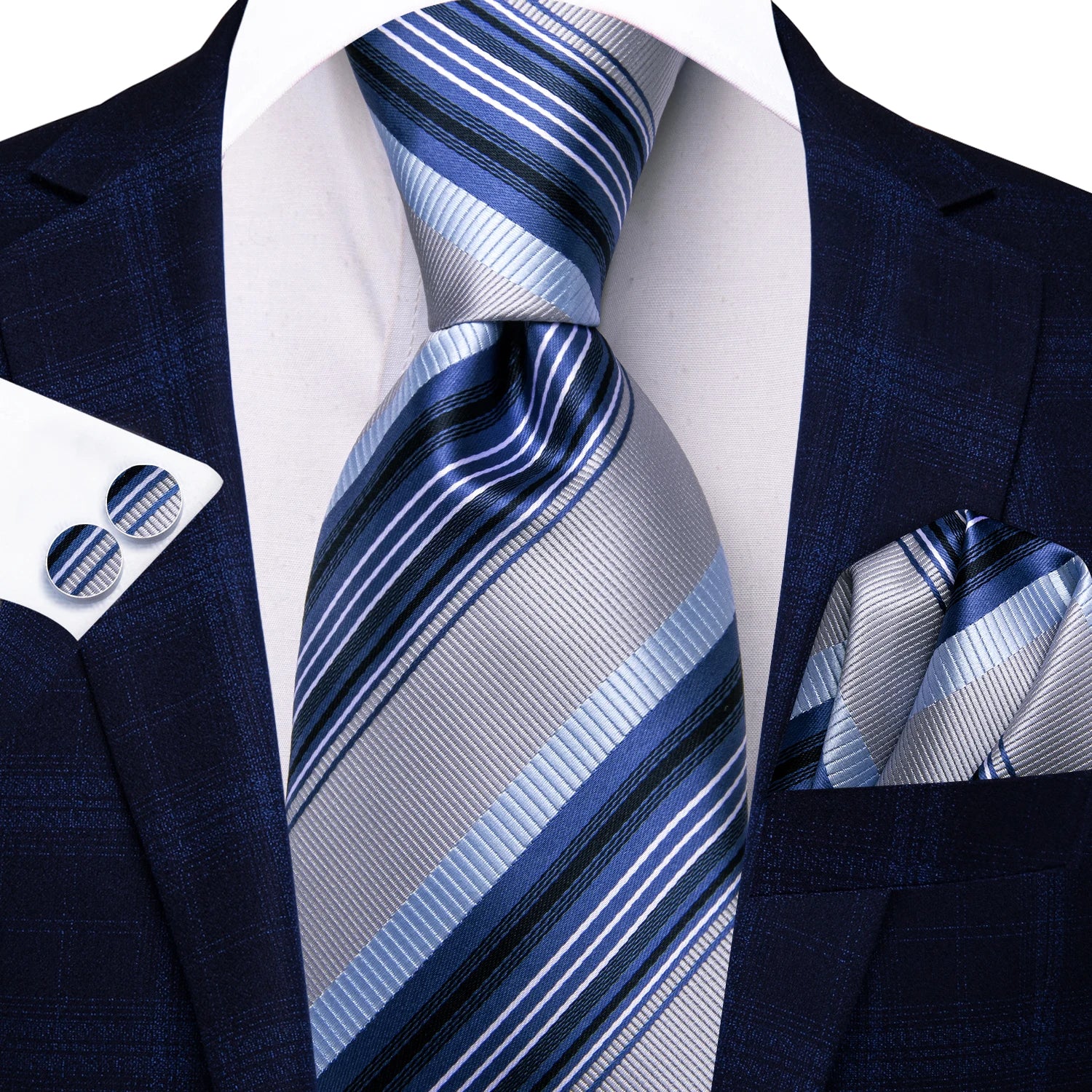 Hi-tie Men's Ties Solid Dot Striped Jacquard Necktie Accessories Qme N-3922
