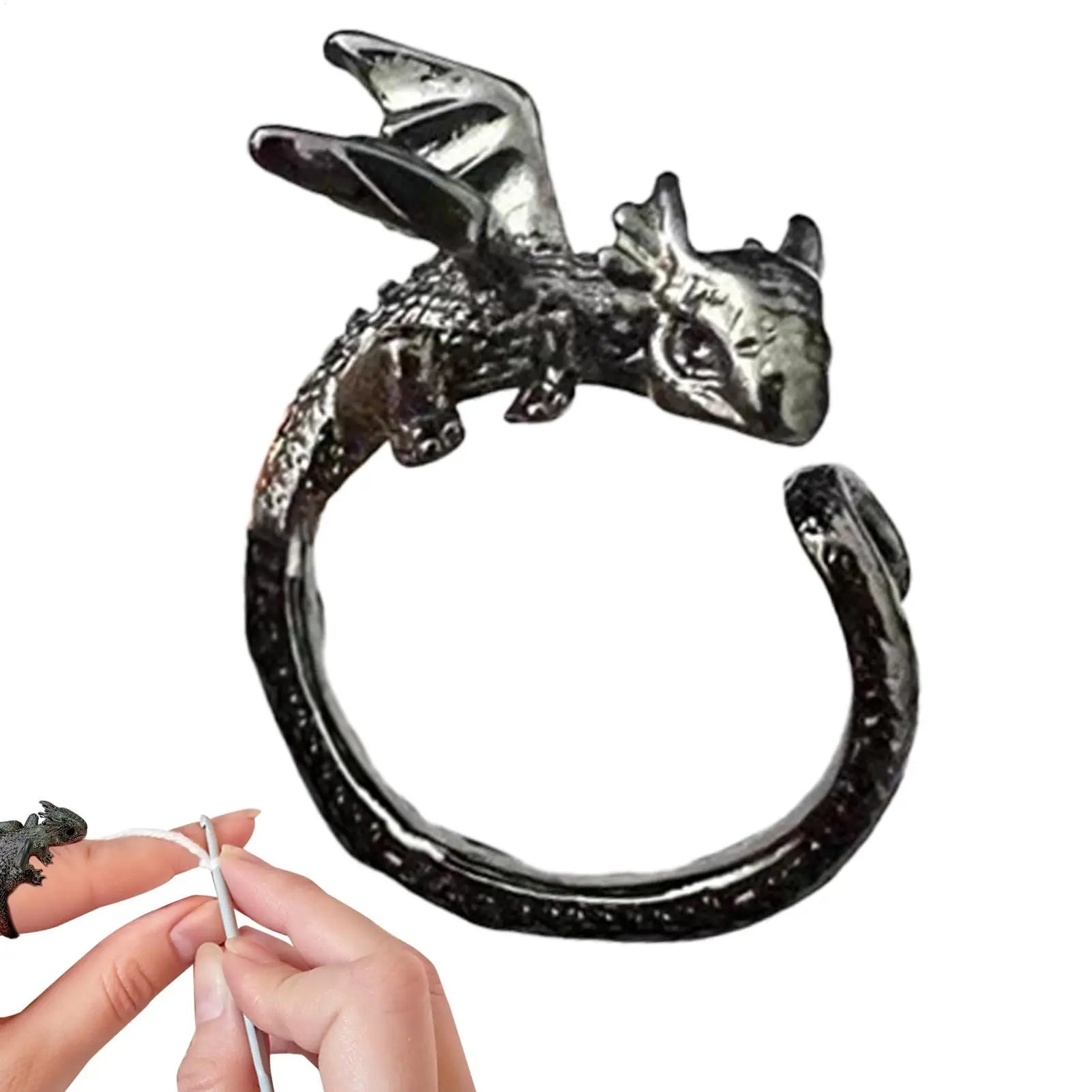 Dragon Crochet Ring Crocheting Rings for Tension Adjustable Dragon Crochet Ring Finger Yarn Knitting Tension Ring for Women Qme