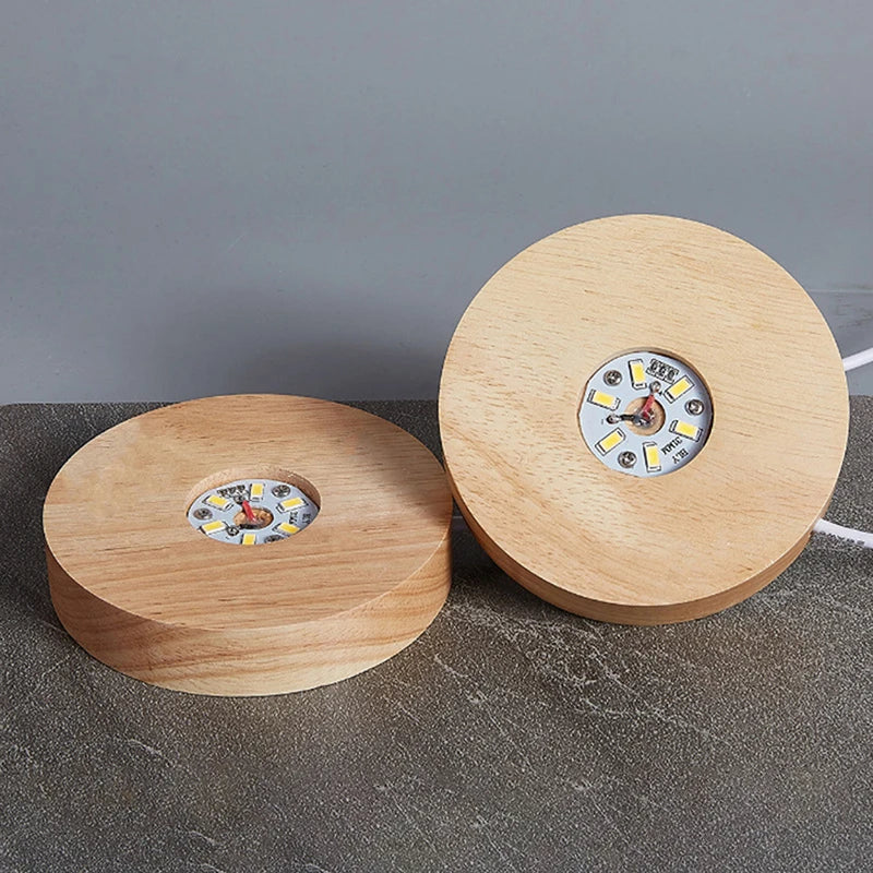 Rechargeable Wooden LED Light Base Rotating Display Stand Art Lamp Qme