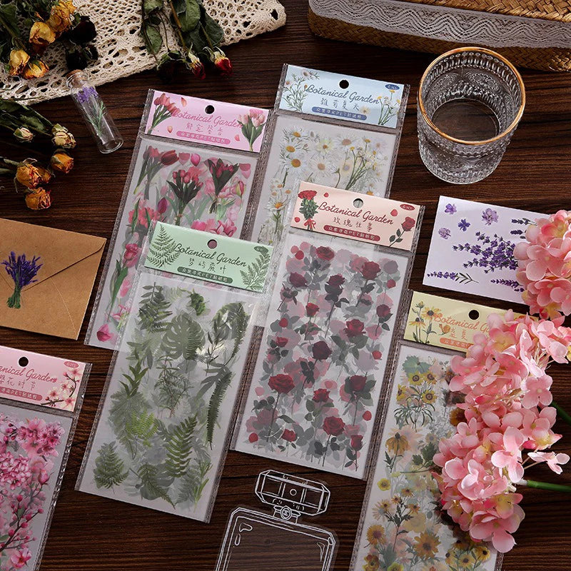 6 Pcs Journal Stickers, Plant and Flower Stickers,PET Waterproof Transparent Floral Patterns,DIY Photo Album Decoration Stickers Qme