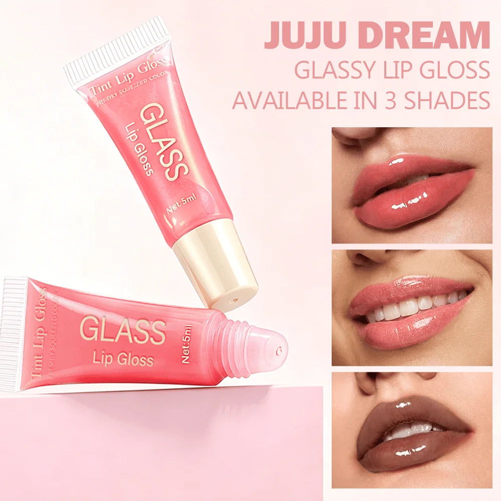 3-Color Glass Tint Lip Gloss Long Lasting Non-sticky Hydrating Qme