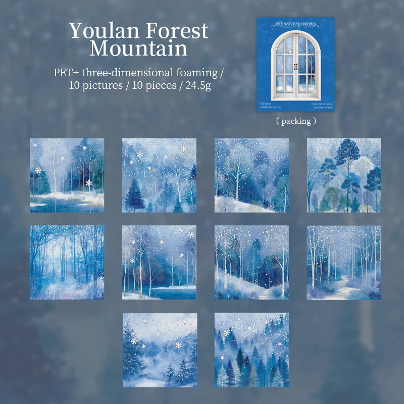 10 Sheets/Bag Winter Snowflake Theme Realistic Snow Particle 3D Sticker Pack for DIY Scrapbook Phone Case Notebook Background Qme 2