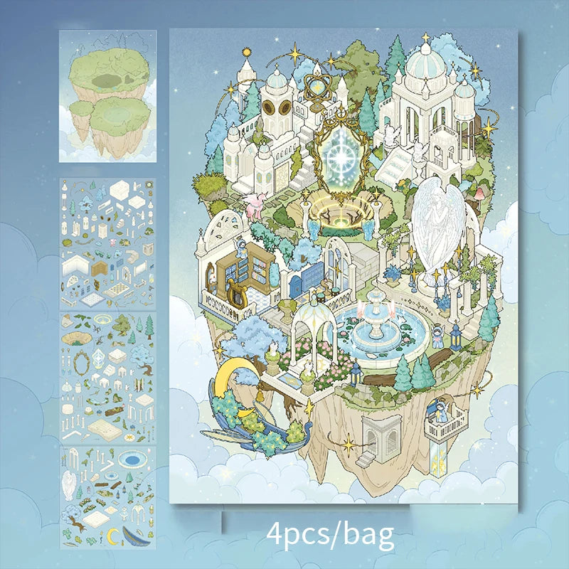 Angel & Demon Island Extra Large Scene Stickers, Fantasy Stress-Relief Stickers, Perfect Leisure Essentials for DIY Craft Lovers Qme A