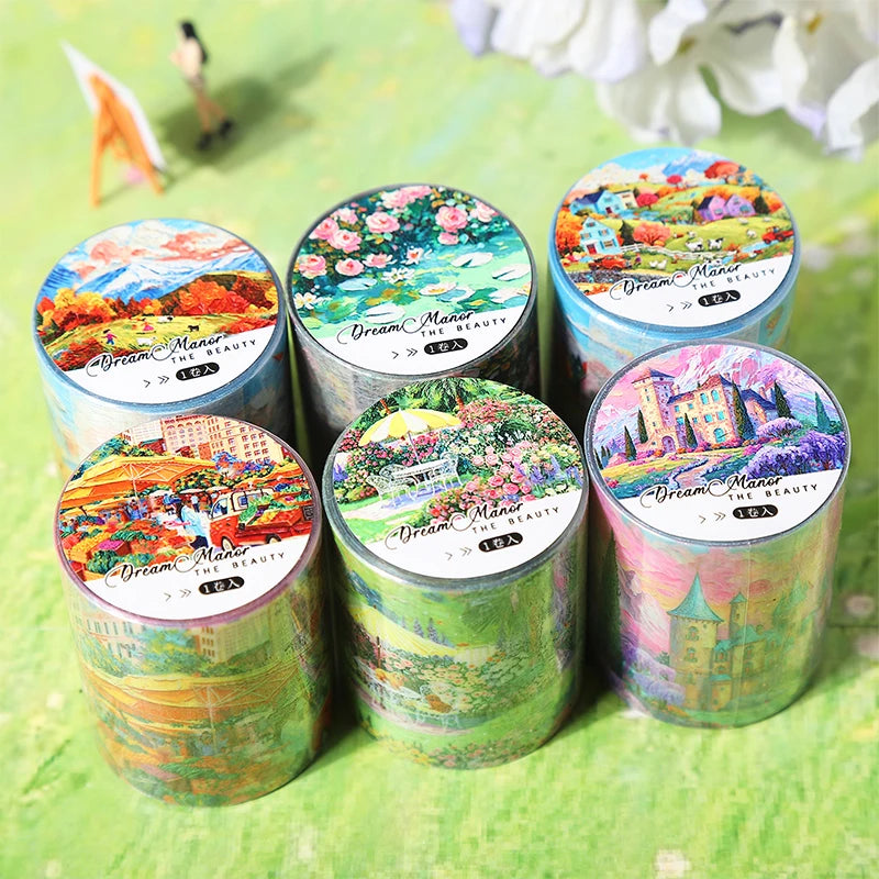 Wide European Town Scenery Washi Tape, Background Tape for Junk Journal Scene Making, Ideal Holiday & Birthday Gift Qme