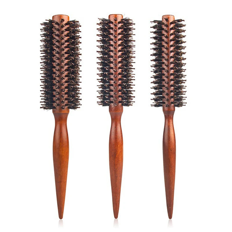 Anti Static Wood Boar Bristle Hair Round Brush Hairdresser Styling Qme
