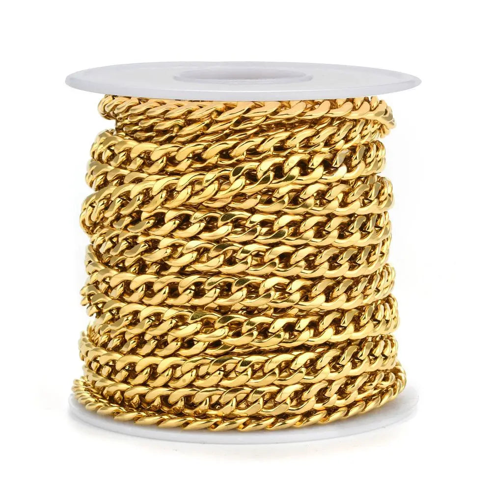 PandaHall 10m Tarnish Resistant 304 Stainless Steel Cuban Chain Roll for Professional Jewelry Making, Chunky Unwelded Link Qme 10x7mm 1