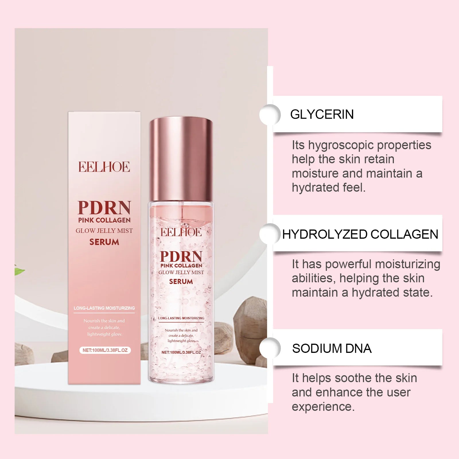 Jelly Mist Serum Collagen Brightening Essence Spray Facial Moisturizing Soothing Delicate Skin Improve Drying Skin Care Qme
