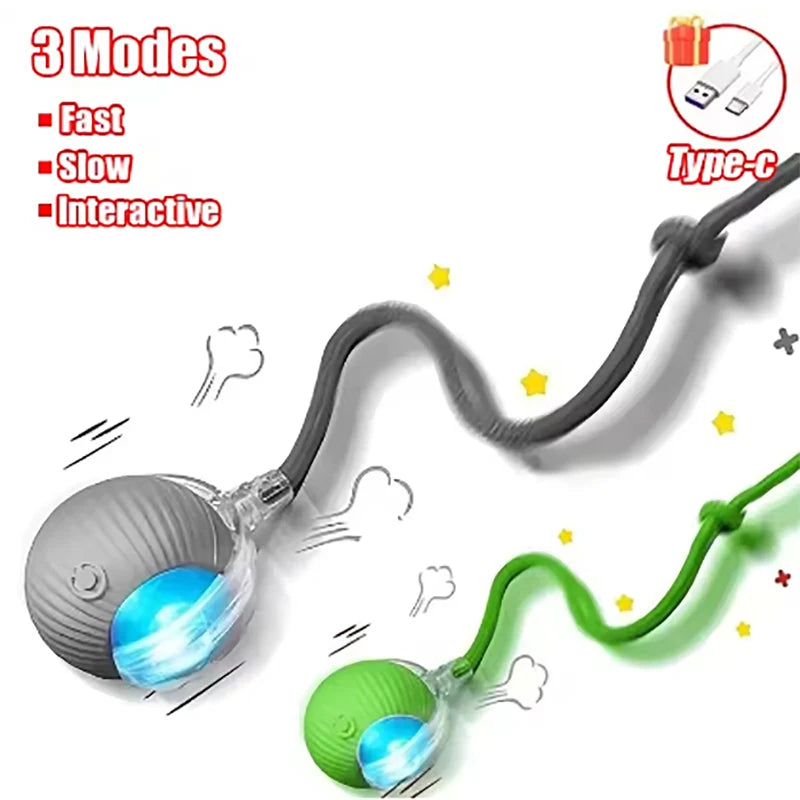 New interactive cat ball toy with automatic rolling ball simulation tail rechargeable intelligent pet electric toy Qme 2pcs-Green and Gray