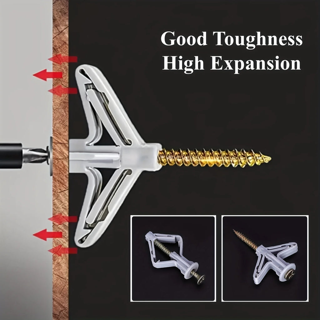 50 set of hollow wall anchors with screws, butterfly expansion screw plugs for drywall and cement board, easy-to-install fasten Qme