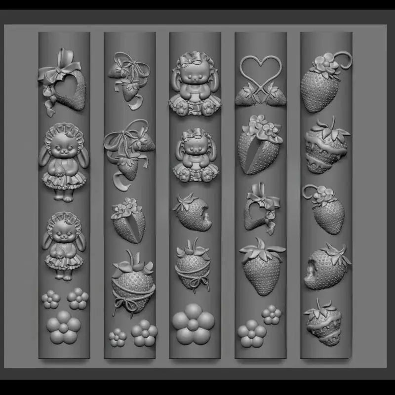 3D Silicone Mold Nail Art Design Relief Bow Strawberry Baroque Qme A10